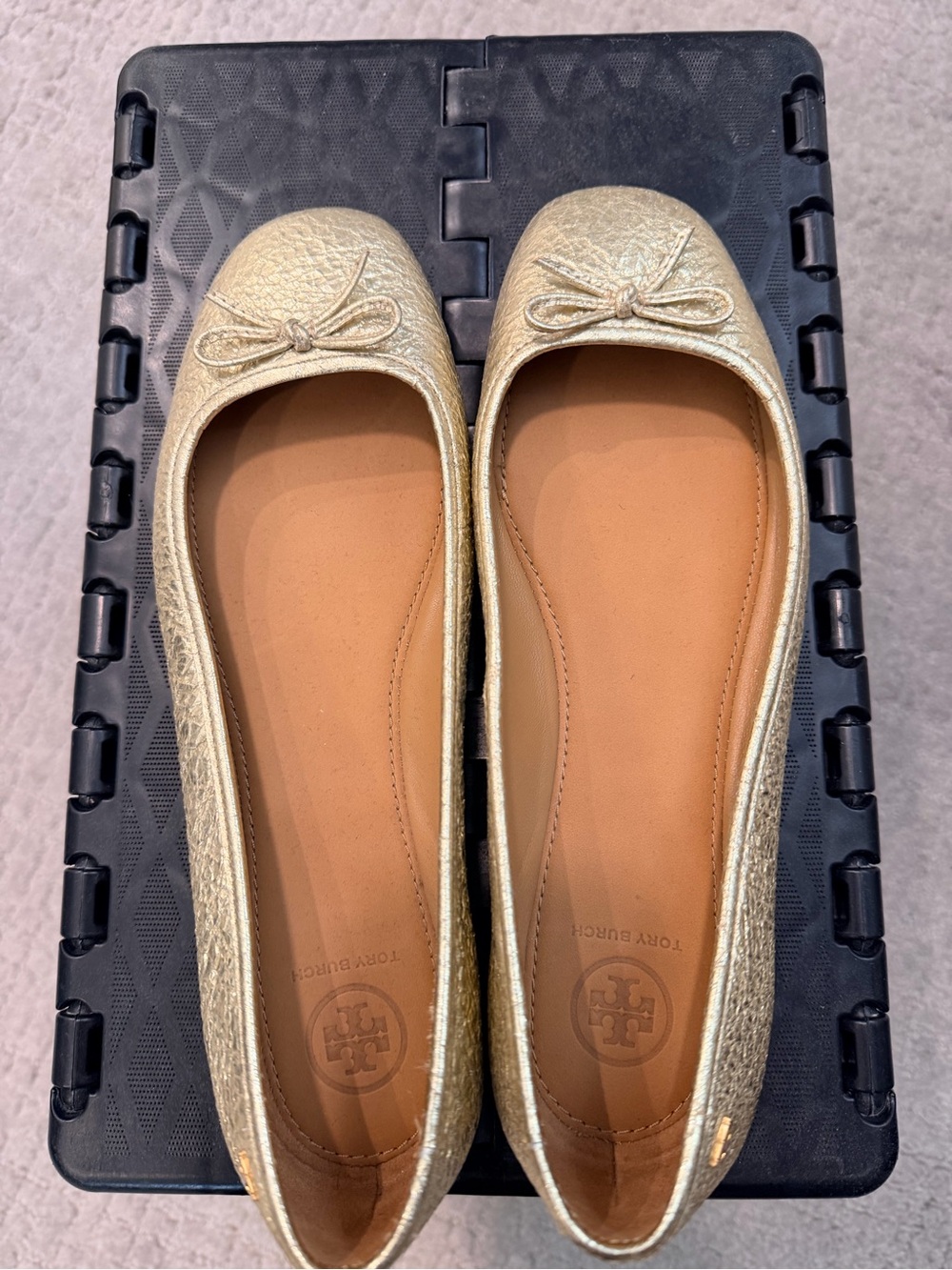 Tory Burch LAILA Gold Leather Ballet Flats with Bow